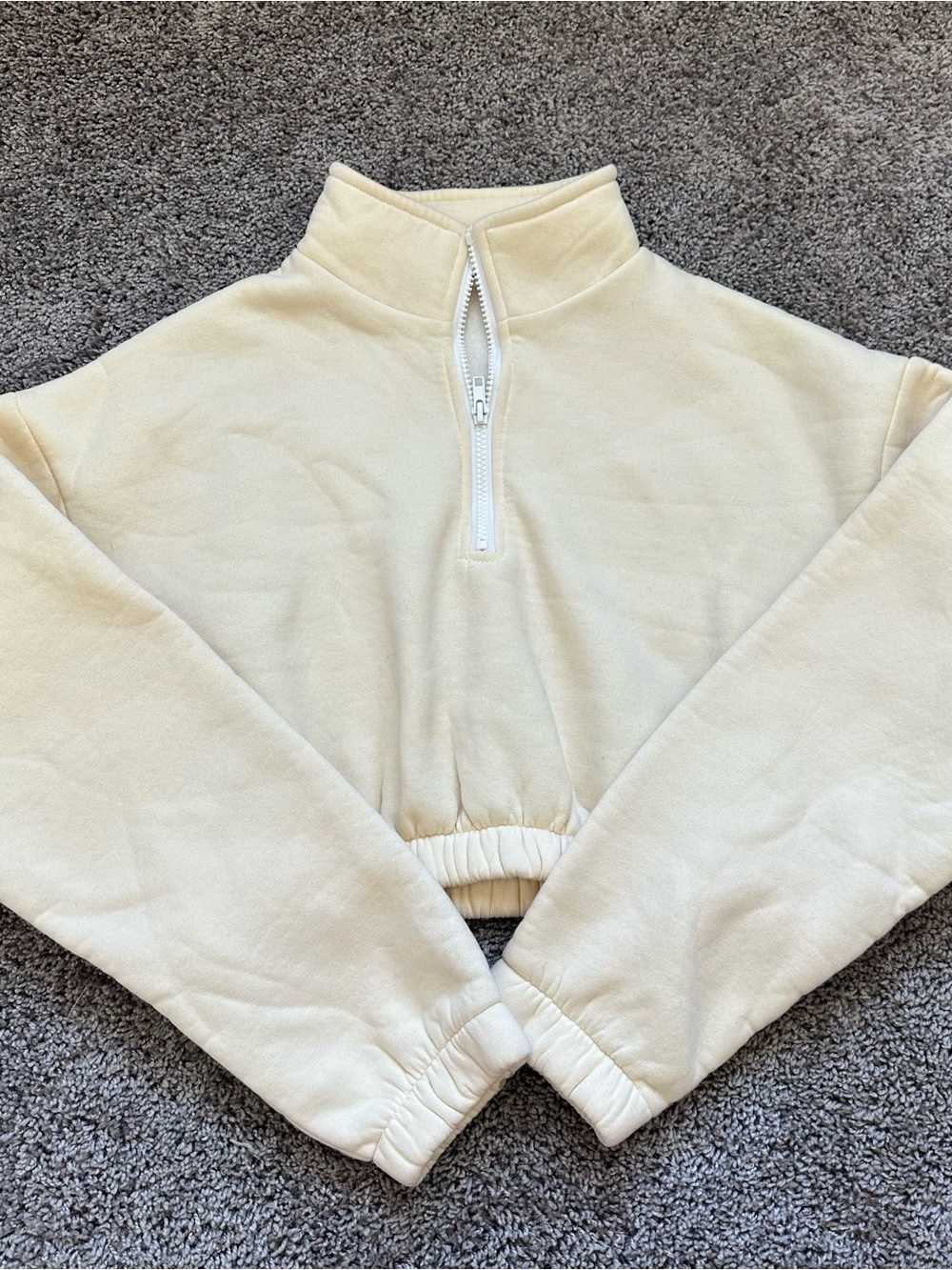 Cropped Cream Half-Zip Fleece Pullover